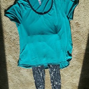 Teal and black and black and cream leggings